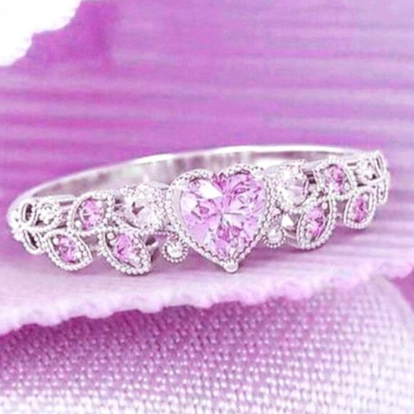 🔥Heart shape CZ Eternity 925 Silver Plated Fashion Ring for Women, L085 - Picture 2 of 4